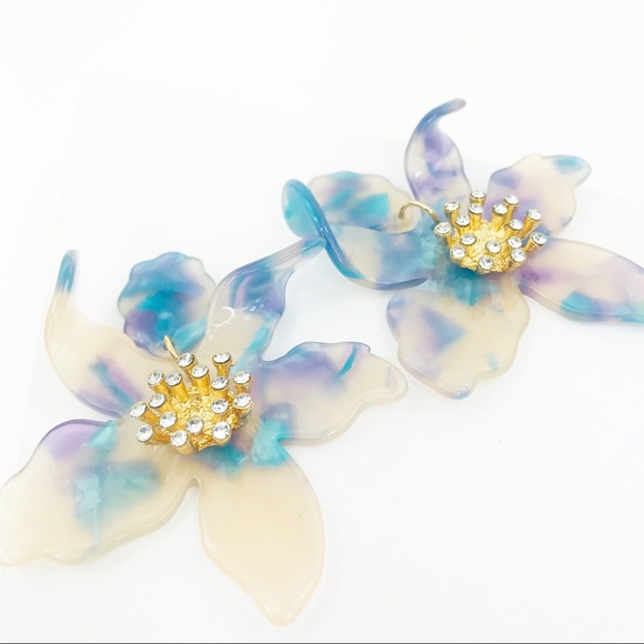 RESTOCKED Crystal Lily Drop Earrings in Blue Torti - Picture 2 of 8